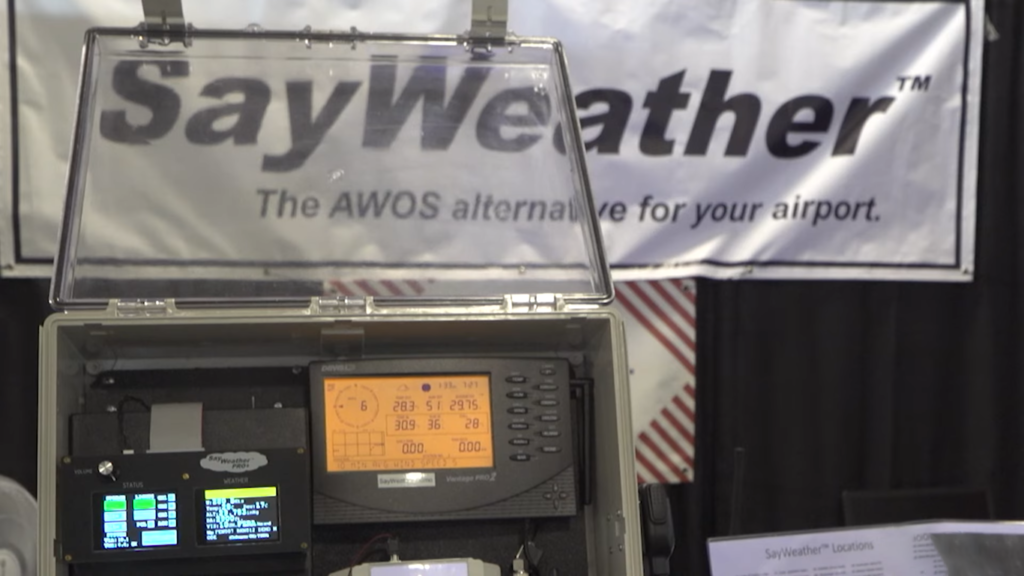What information is reported by an airport weather station?